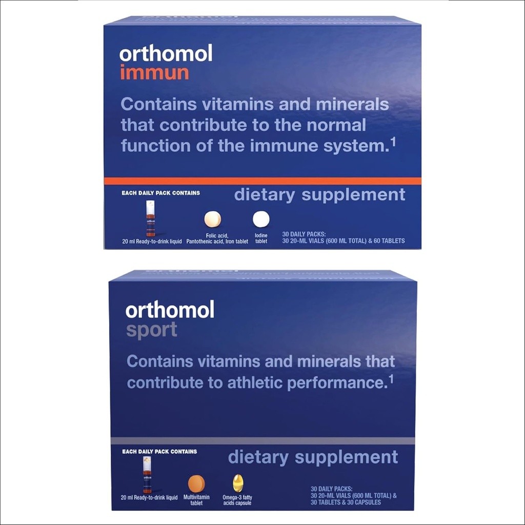 Ortomol Immun & Sport Hætteglas, Sport Nutrition og immuntilskud, 30-dages levering