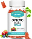 Ginkgo Biloba Gummies for Women and Men, Brain Supplement Improve Better Mood and Focus, Vegan Mixed Berry Flavor 60 Count