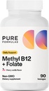 PureFormulas Methyl B12 + Folate Supplement, 1000 mcg Methylerede B12 Supplement, 665 mcg Folate, Cherry Vanilla Flavor, Methylerede vitamin B 12 - non-GMO, 90 Lozenges