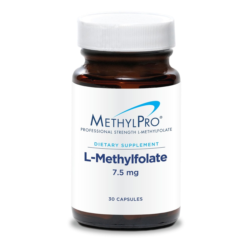 MethylPro L- Methylfolat 7, 5 mg - L Methylfolat, Methylfolat Supplement for kvinder og mænd, Methylyleret vitamin B9 (5 - MTHF) for hjernesundhed, fokus, ro - 30 kapsler (pakning med 1)