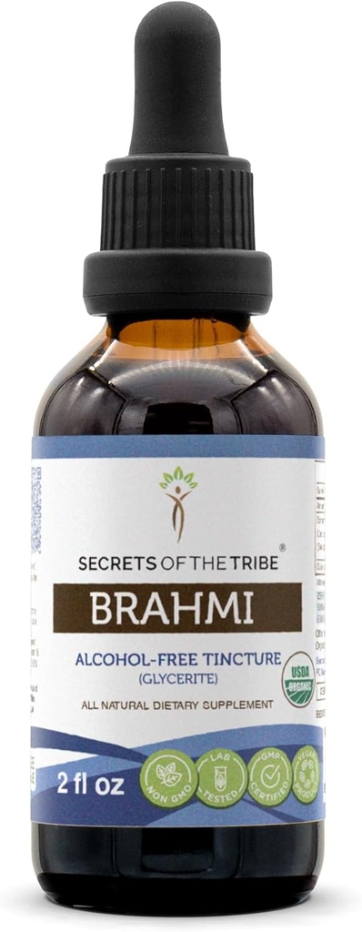 Secrets of the Tribe Brahmi USDA Organic Mezzogiorno 124; Alcohol- Free Extract, High- Potency Herbal Drops Mezzogiorno 124; Lavet af 100% Certified Organic Brahmi (Bacopa Monnieri) Tørret Herb 2 oz