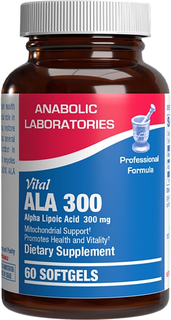 Alpha Lipoic Acid 300mg - Clinical Formel ALA Supplement for lever Eye Brain Mitokondria Energy Antioxidant & Nerve Support - Non- GMO soy Free & Easy to Swallow Softgels - 60 Serveringer