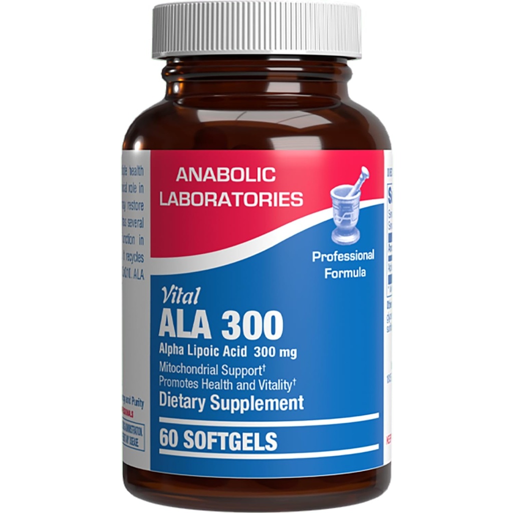 Alpha Lipoic Acid 300mg - Clinical Formel ALA Supplement for lever Eye Brain Mitokondria Energy Antioxidant & Nerve Support - Non- GMO soy Free & Easy to Swallow Softgels - 60 Serveringer