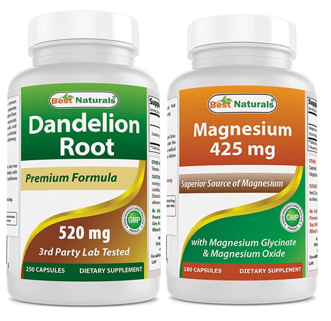 Bedste Naturals Mælkebøtte Root 520 mg & Magnesium Glycinate 425 mg