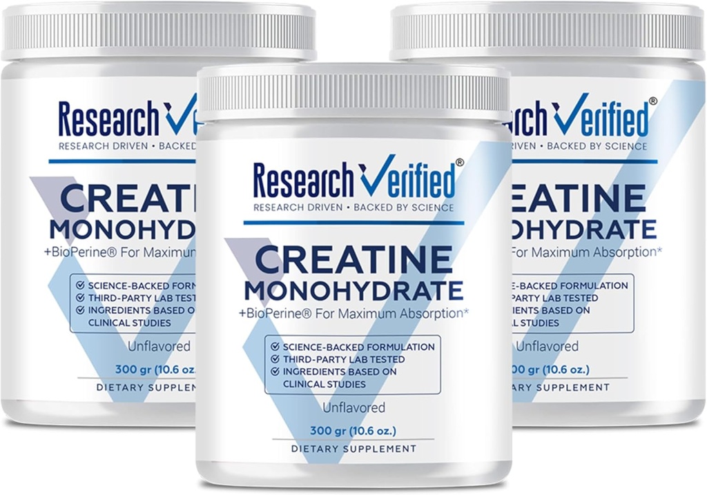 Forskning Verified Creatinine monohydrat - Støtte Optimal muskelvækst, Forbedre ydeevne - 5000mg Creatinine monohydrat - BioPerine - 180 Servering - Unflavored - Vegan