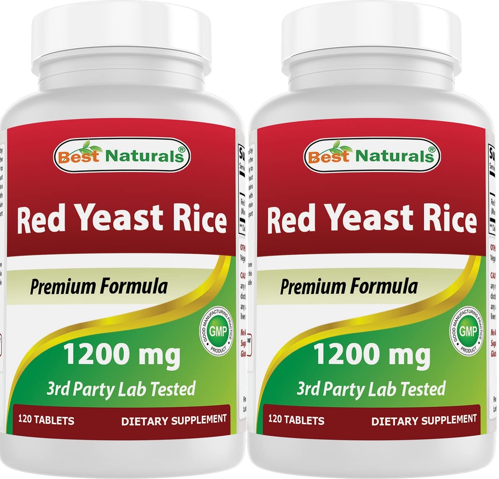 Bedste Naturals Red Yeast Rice 1200 mg (non- GMO) 120 tabletter (120 greve (pakke med 2))
