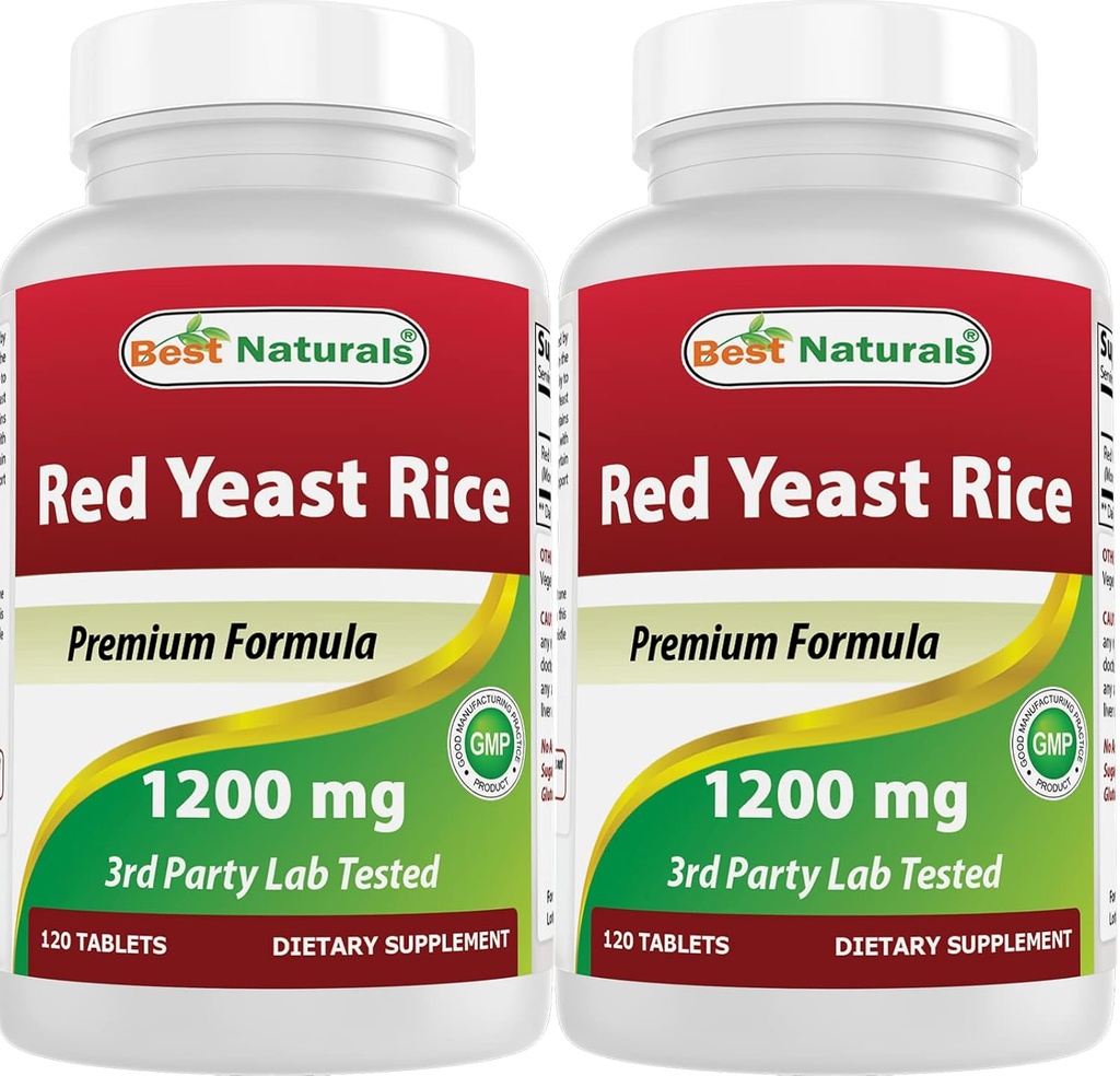 Bedste Naturals Red Yeast Rice 1200 mg (non- GMO) 120 tabletter (120 greve (pakke med 2))