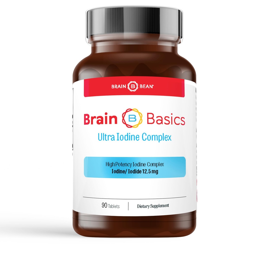 Brain Basics Ultra Jod Complex supplement for thyreoideastøtte, jod og kaliumjodid i én, jod supplement for thyreoidea og hjerne sundhed, 12, 5 mg jod og kaliumjodid - 90 tabletter