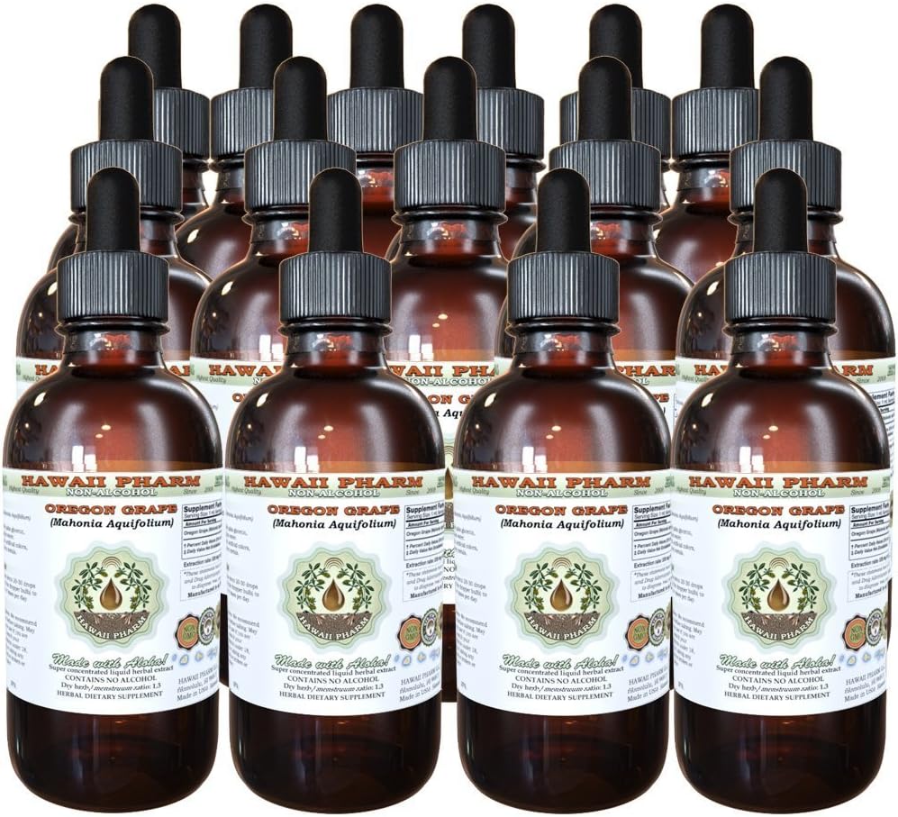 Hawaii Pharm Oregon Grape Alkohol- Free Liquid Extract, Oregon Grape (Mahonia aquifolium) Tørret Root Glycerite Natural Herbal Supplement, USA 15x4 fl.oz
