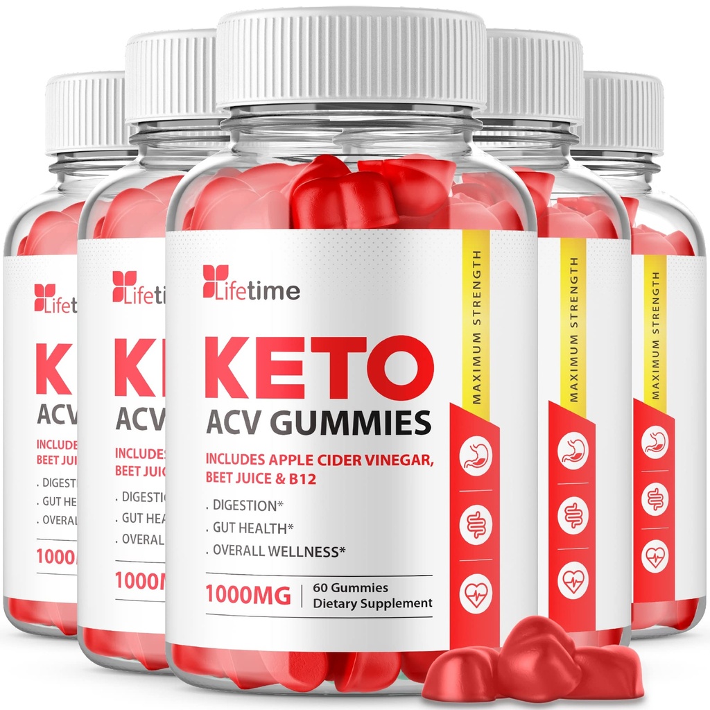 (5 Pack) Lifetime Keto Plus ACV Gummies - Official Formel, Vegan, Non GMO - Lifetime Keto acc Gummies, Life Time Keto Gummies med Apple Cider Vinciture, Vitamin B12, Pomegranat Juice (300 Gummies)