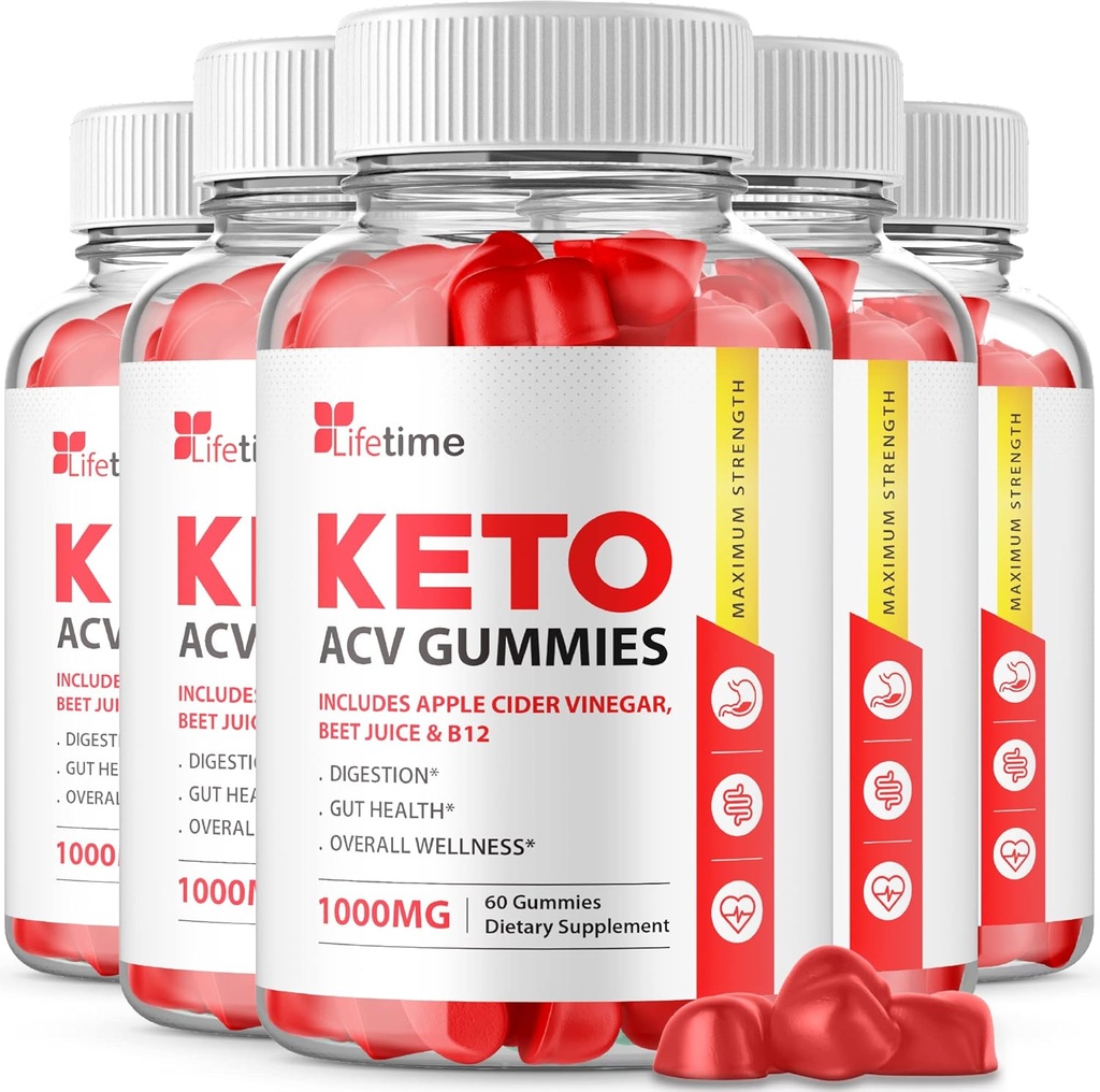 (5 Pack) Lifetime Keto Plus ACV Gummies - Official Formel, Vegan, Non GMO - Lifetime Keto acc Gummies, Life Time Keto Gummies med Apple Cider Vinciture, Vitamin B12, Pomegranat Juice (300 Gummies)
