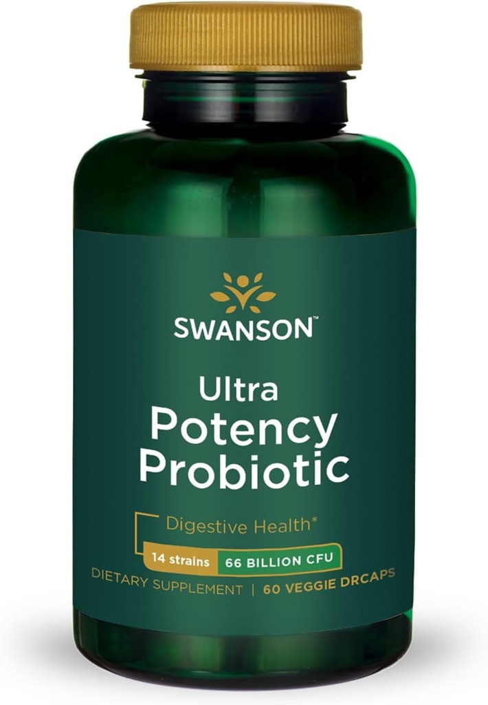 Swanson Ultra Potency Probiotisk fordøjelseshæmmende immunsystem Support 66 Millioner CFU Prebiotic NutraFlora scFOS 60 DRcaps Veggie kapsler (Caps)