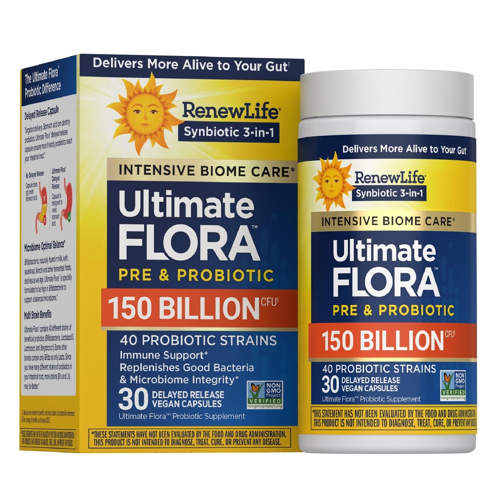 Renew Life Ultimate Flora Voksen Ultimate Care Probiotic, 150 milliarder, 30 Caps (Pakke Maj Vary)