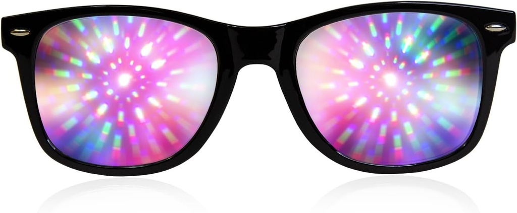GloFX Black Frame Halo Diffraction Briller - Laser Etched for Halo lyseffekter, holdbart & fleksibel til Raves & Højtider