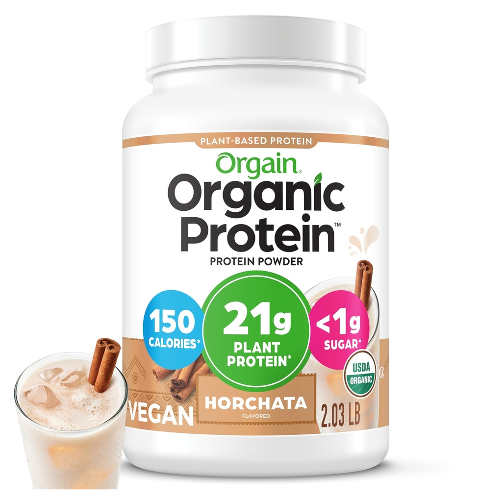 Orgain Organic Vegan Protein Powder, Horchata - 21g Plant Based Protein, 9g Prebiotic Fiber, Low Net Carb, Ingen laktoseingredienser, Ingen tilsat sukker, Non- GMO, For Shakes & Smoothies, 2.03 lb