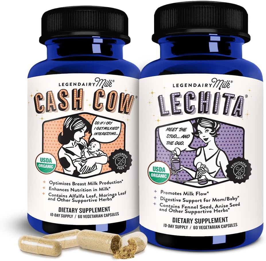 Legendairy Milk Cash Cow + Lechita - Amning Supplement til Support Supply and Improve Milk Flow - Lavet med Moringa, Alfalfa, Fennel, Anise, og Geat 's Rue