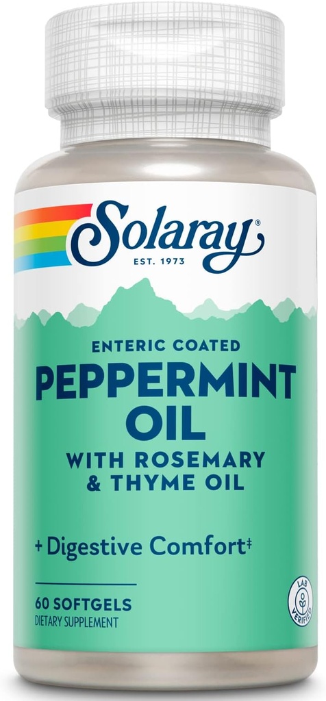 Solaray Pebermynte Oil Enteric Coated w / Rosemary & Timie Oil against 124; Sund, beroligende fordøjelsesstøtte