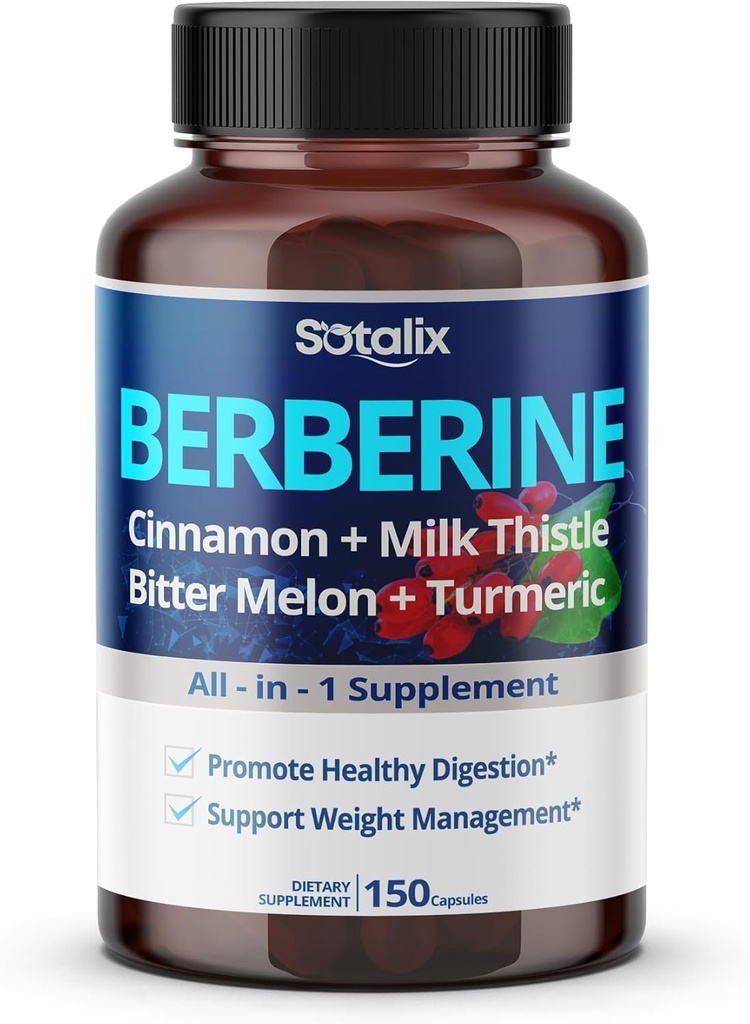Premium Berberine tillæg med Ceylon kanel, Bitter Melon, Milk Thistle - 150 dages levering (150 greve (pakke med 1))