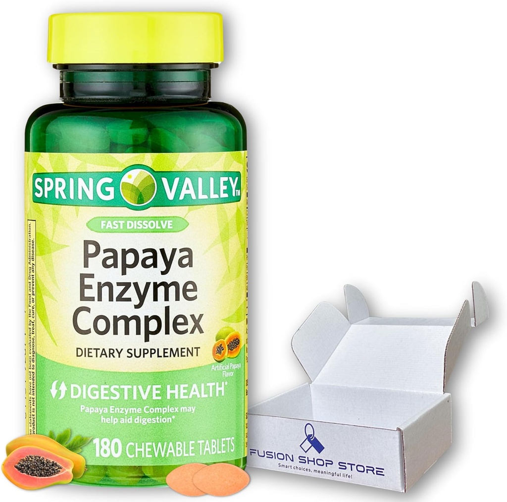 Papaya Enzymes Chewable- Complex Tablets Dietary Supplement, 180 Count (Pack of 1), Boxed by Fusion Shop Store