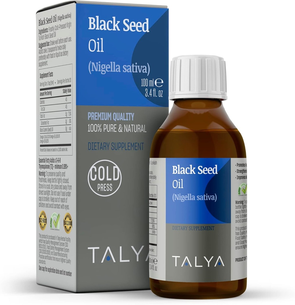 Tayra Black Seed Oil 3.4 fl. oz (100 ml) - Flydende sort Seed Oil - Kosttilskud - Immunstøtte - High Thymoquinon - Cold Pressed - Pure Turkish Black Seed Oil - Non- GMO - glasflaske
