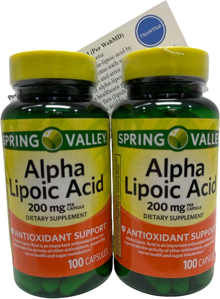 Denne NThat Nutritional Supplement Support Bundle: (2) 200mg 100 ct flasker Alpha Lipoic Acid Tip Card
