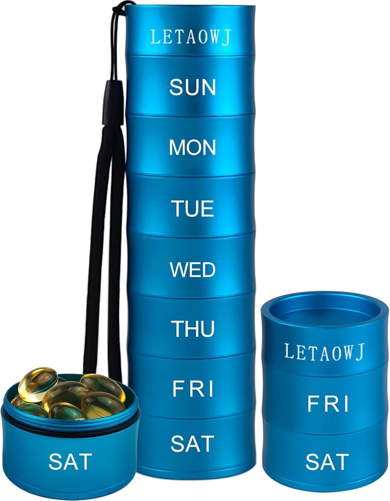 Ugentlig rejse Stackable Pill Organizer, Stor kapacitet Metal Pill sag 7-dag Segment Medicine Box Vandtæt Pill Container Vitamin Aluminium Opbevaring Box for olie, vitaminer, piller og kosttilskud