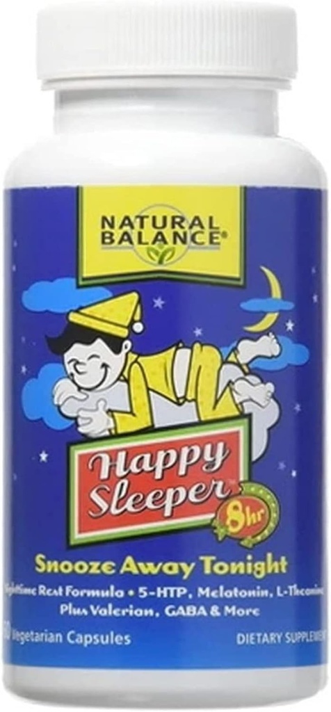 Natural Balance Happy Sleeper - 60 vegetariske kapsler - med 5-HTP, Melatonin, L-Theanine, Valerian & GABA