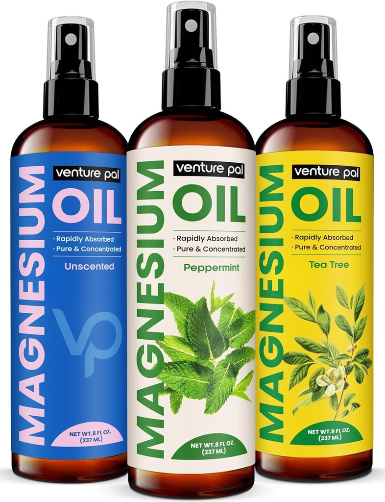Venture Pal 100% Pure Magnesium Oil Spray med pebermynte, hurtig Absorption, Mindre Sting, Ultra-lindrende for søvn & muskelafslapning, Syv (Big 8 oz) Mineraler
