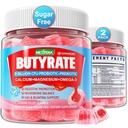 Butyrate Gummies with Probiotic + Prebiotic + Postbiotic, Omega-3 500mg, 9 Millioner CFU Probiotika med Fiber, Calcium & Magnesium, Inulin, Psyllium Husk for fordøjelse, Bloating Support, Sugar Free