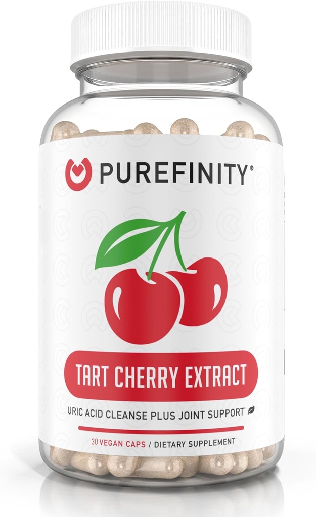PUREFINITY Tart Cherry Capsules – Uric Acid Flush & Cleanse to Support Joint & Muscle Comfort with Raw Extract, Non-GMO, Gluten Free, Vegan – 30 Count (1 Month Supply)