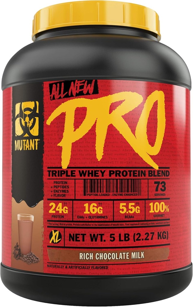 Mutant Pro - Triple Whey Protein Powder Supplement - Time- Udgivet for Enhanced Amino Acid Absorption - Decadent Gourmet Flavors - 5 lbs - Rich Chocolate
