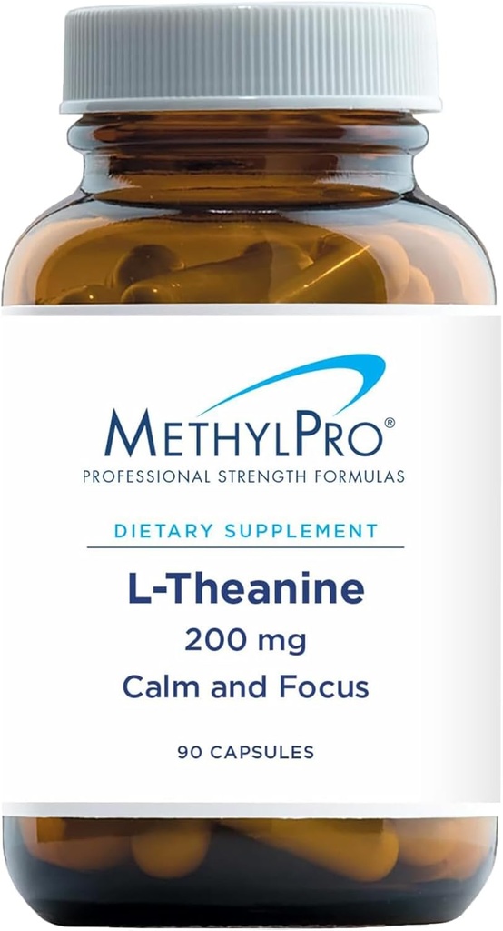 MethylPro L- Theanin 200mg - L Theanin tillæg med Glycin for rolig energi og fokus, Aminosyre for søvnstøtte og sund stress respons - 90 kapsler