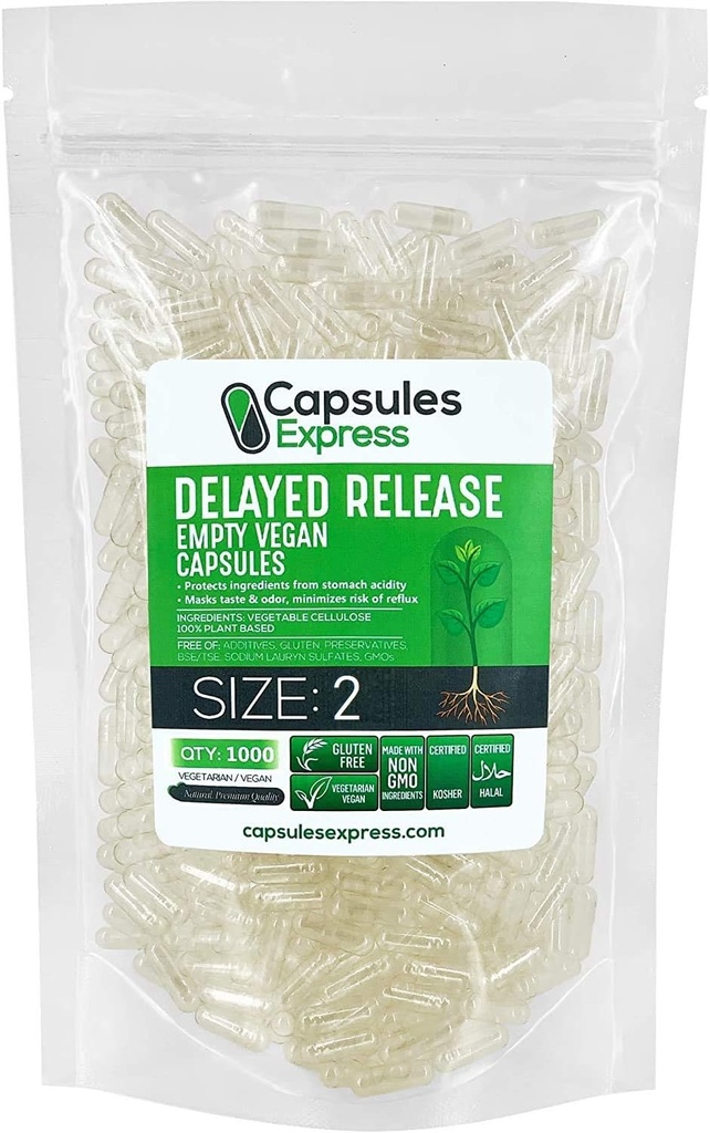 XPRS Nutra Delayed Release Størrelse 2 Tomme kapsler - 1000 Tomme Veganske kapsler - Vegetariske piller - DIY vegetabilsk kapsel Fyldning - Filtable Veggie Gel Caps til Do- It- Yourself Kosttilskud