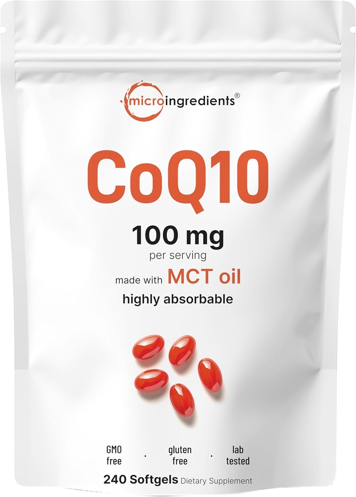 Micro Ingredients CoQ10 100mg Per Serving Medic124; 240 Softgels Made with Coconut MCT Oil Medical 124; High Absorption Coenzym Q10 som Ubiquinone Medical 124; Antioxidant Support for Heart & Energy Health Medical 124; Non- GMO