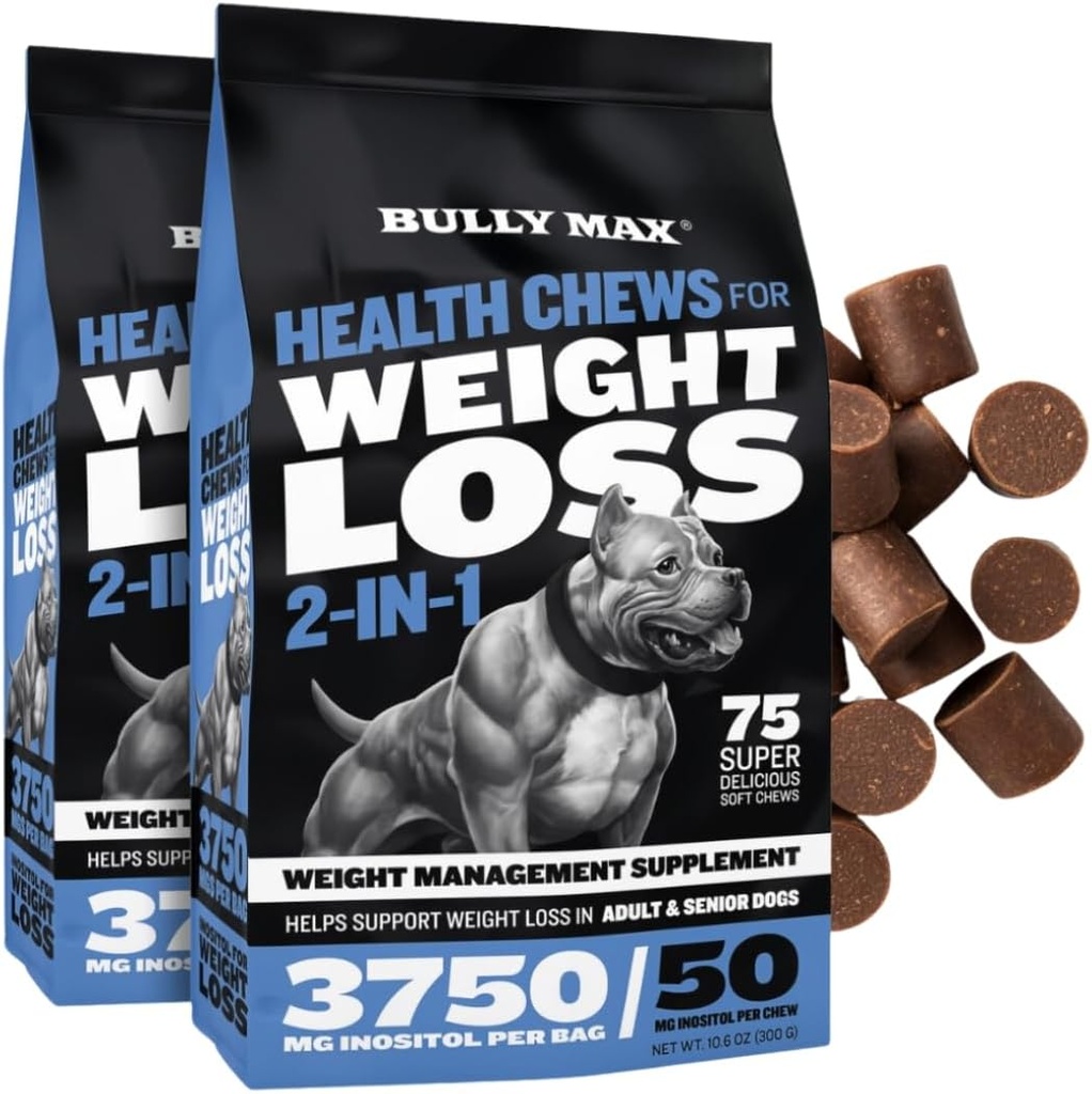 Bully Max 2- in-1 Hund sundhed tykkere til vægt & wellness - bløde tykkere til voksne og ældre hunde - understøtter fordøjelse, energi, og sund kropsvægt - 2 pakker (75ct hver pakke)