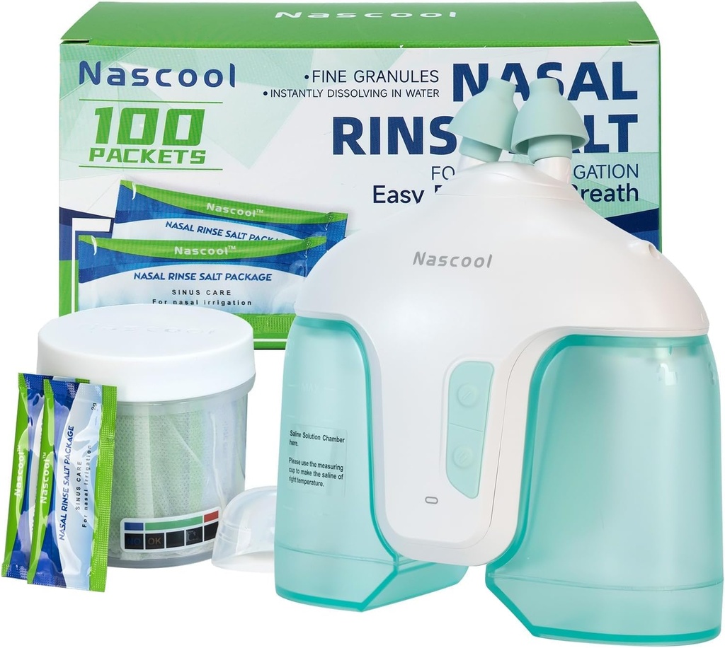 Elektrisk Nasal kunstvanding System med 150 salt pakker, 2 Modes Næse Rengøring & Auto Affaldsindsamling Funktion for Sinus Relief Runny Næse, Nasal Congestion