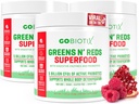GOBIOTIX Super Green and Red Powder - Rød og grøn superfood - Probiotisk supplement - fordøjelsesenzymer og root pulver - Organic Whole Foods Kosttilskud (Pom Raspberry, 3 Pack)