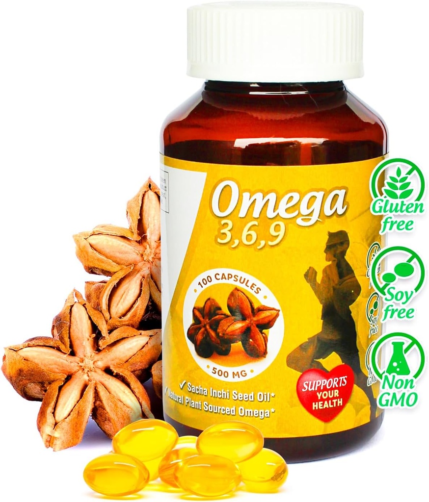 Sikyriah Omega 3, 6 og 9 softgel kapsler l 100% Pure Sacha Inchi Oil l 3000mg per dag l Plant baseret Supplement l Odorless essentielle fedtsyrer Kilde l Non- GMO l