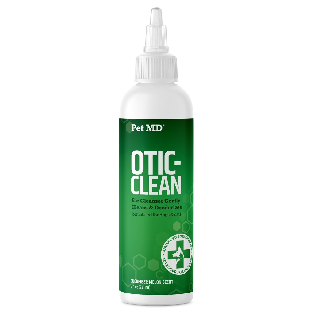 Pet MD Otic Clean Dog Øre Cleaner til katte og hunde - Effektiv mod infektioner forårsaget af infektioner, kløende og kontrollerer Øre Odor - 8 oz (Cuckumber Melon)