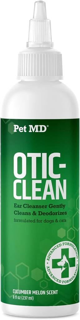 Pet MD Otic Clean Dog Øre Cleaner til katte og hunde - Effektiv mod infektioner forårsaget af infektioner, kløende og kontrollerer Øre Odor - 8 oz (Cuckumber Melon)