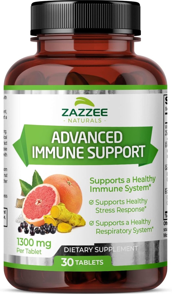 Zazzee Avanceret immunforsvar, 1300 mg per tablet, 30 Veganske tabletter, 30 dages forsyning, 1000 mg C-vitamin, 1000 mg Echinacea, 1000 mg Elderberry, 200 mg Goldenseal, Zink, All- Natural og non- GMO