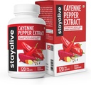 StayAlive Cayenne Pepper Capsules 960mg Super Extract med ingefær, hvidløg, gurkemeje, Beet Root, Black Pepper, 120 Cayenne Capsules, Support Cardiovaskulær & Immunsystemet, Capsaicin Supplement Pills