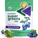 Bedste Tasting Super Green Powder med 40 + Superfood - Lækker Dagligt grønt pulver med vitamin B12, Zink, C-vitamin, Magnesium & Calcium - Grøn Juice Superfood Mix - Blåbær Acai Flavor