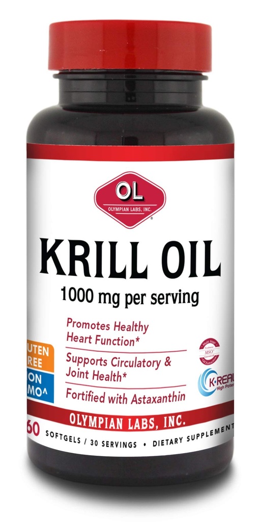 Olympian Labs Antarctic Krill Oil, 1000mg Caps med Astaxanthin, Omega-3, EPA, DHA, Immun, Joint & Brain Support, 60 Softgels