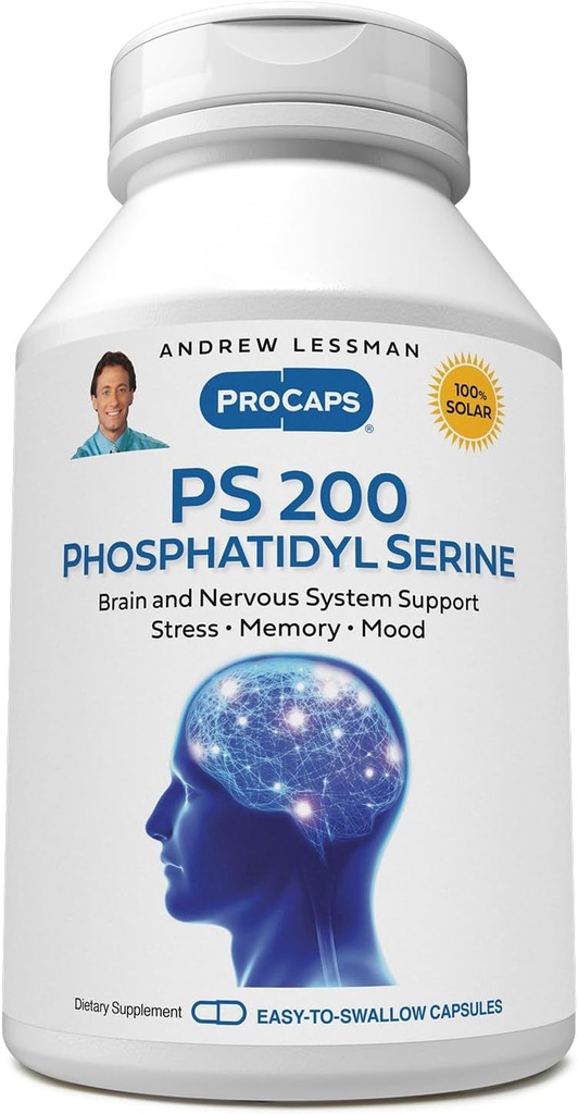 ANDREW LESSMAN PS 200 Phosphatidyl Serine 60 kapsler - Understøtter Mental Klarhed, Positive Mood, Hukommelse, Kognitiv funktion. Essentiel for Neurotransmitter produktion og frigivelse. Ingen tilsætningsstoffer