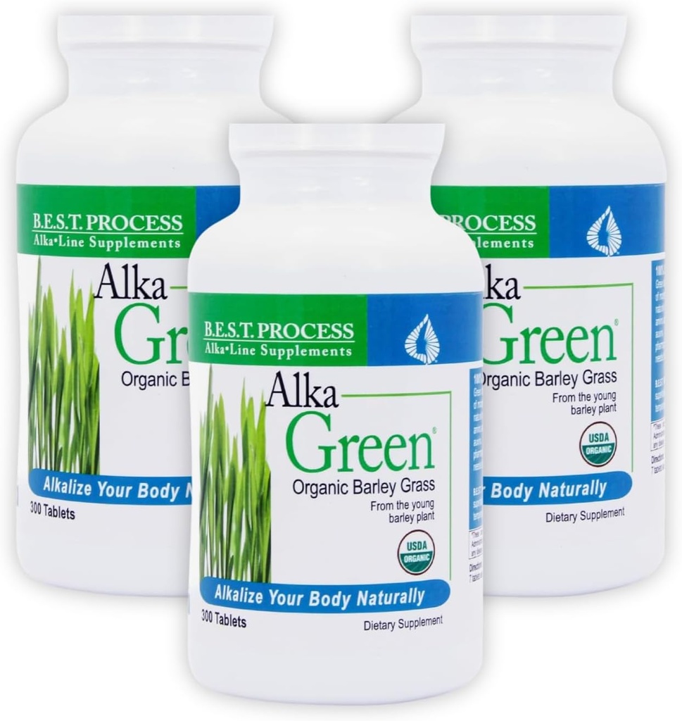 Alka • Grønne tabletter (3 Pack) Bedste proces Alkaline - Nutrient Dense Organic Barley Grass Supplement - Naturlig kilde til enzymer og aminosyrer