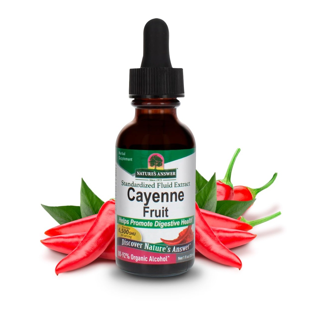 Nature 's Svar Cayenne Fruit Extract # 124; Hjælper fremme fordøjelsessygdomme # 124; High Potentcy Made with Organic Alcohol # 124; Vegan, Gluten- Free, Non- GMO & Kosher Certified 1oz