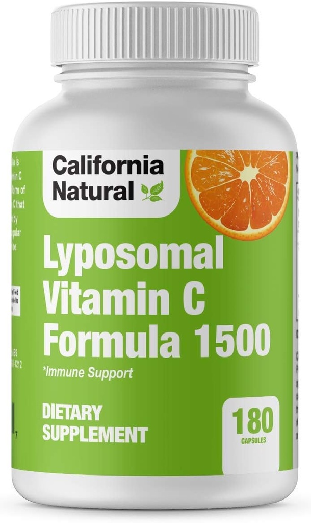 California Natural Liposomal Vitamin C 1500mg Fat Opløselig Liposomal Vitamin C Complex, Høj Absorption, Immunstøtte, Høj Biotilgængelighed Collagen Support, Antioxidant Supplement - 180 kapsler