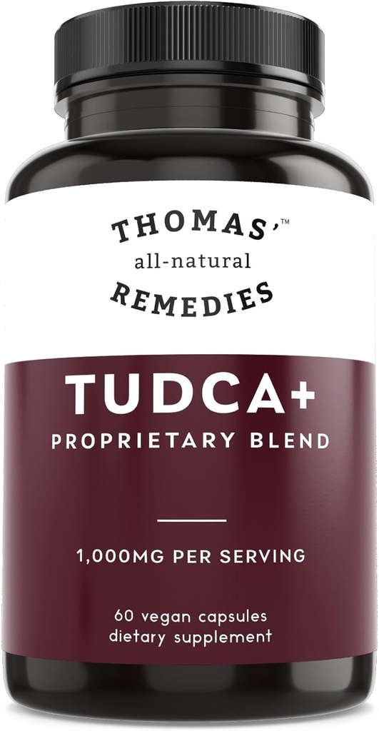 Thomas 'all- Natural Remedies Tudca 500mg (1000mg Per Serving), 60 Capsules - Tauroursodeoxycholsyre, Leverstøtte Supplement- Vegan, Non- GMO, Ingen Filler Kapsler
