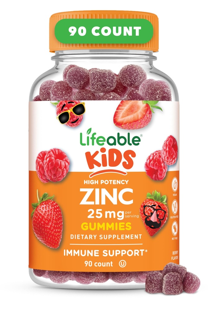 Levende zink til børn: 124; 25mg • 124; Great Tasting Natural Flavored Zink Gummier: 124; Gluten Free Vegetar Ikke GMO Zinktilskud: 124; Kids Zink til immunforsvar: 124; 90 Gummies